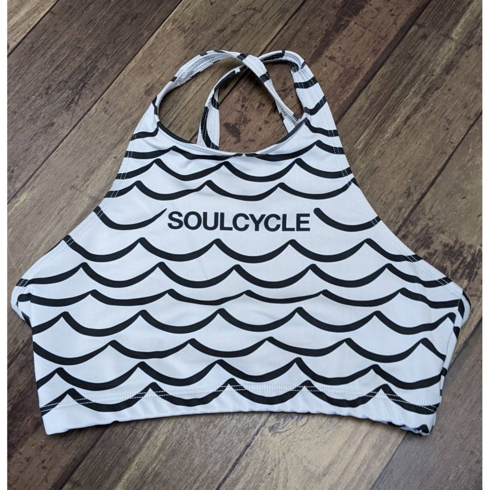 SOULCYCLE B&W Wave Print Halter Crossback Sports Bra S/M